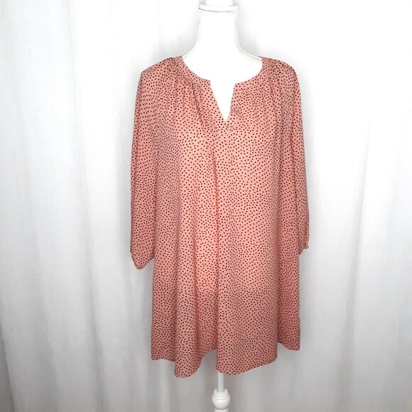 ModCloth Black Polka Dot on Peach V-Neck Tunic Blouse - Picture 1 of 7